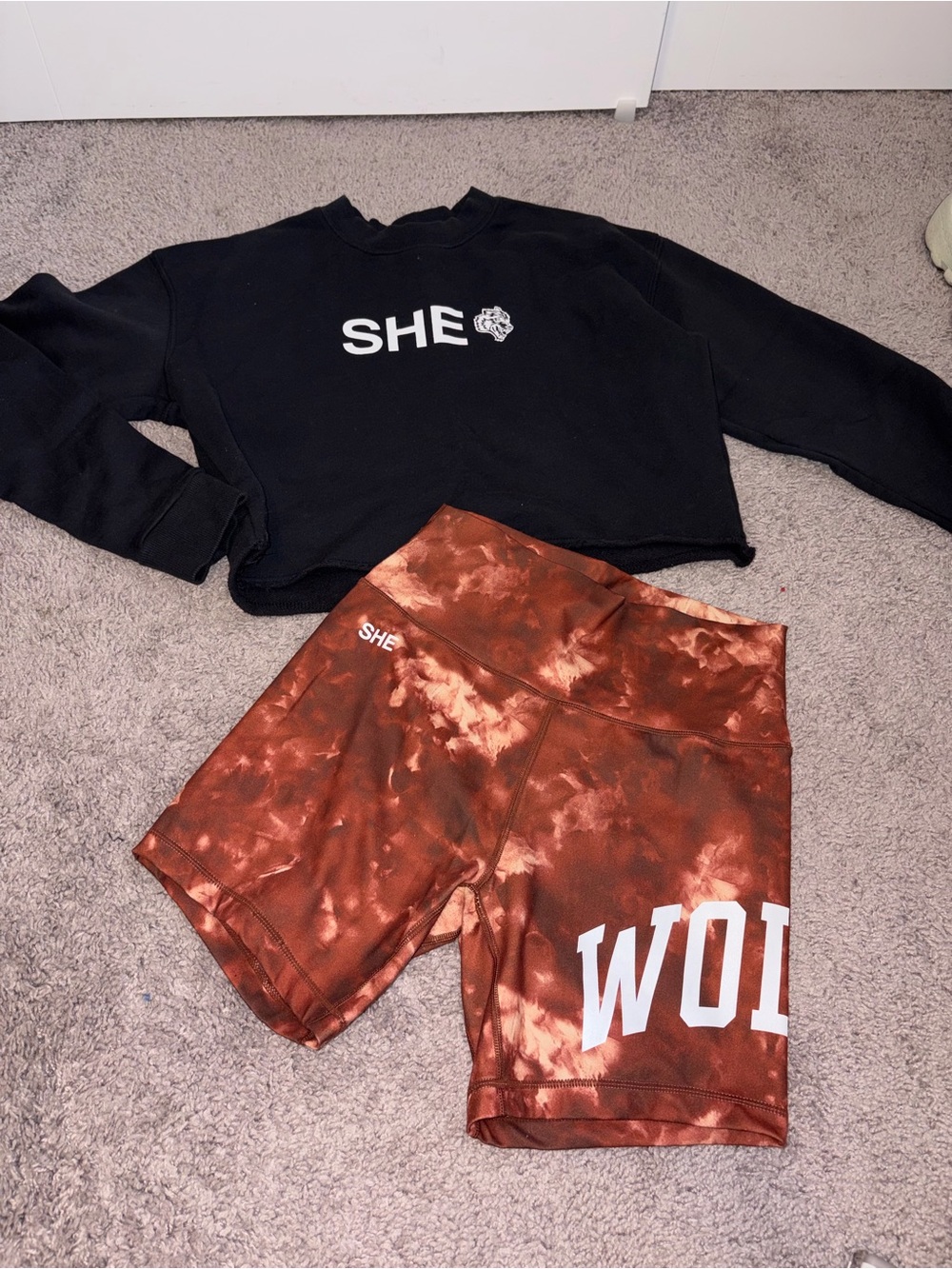 Darc Sport SHE Black Cropped Sweatshirt & Rust Tie-Dye Bike Shorts Set